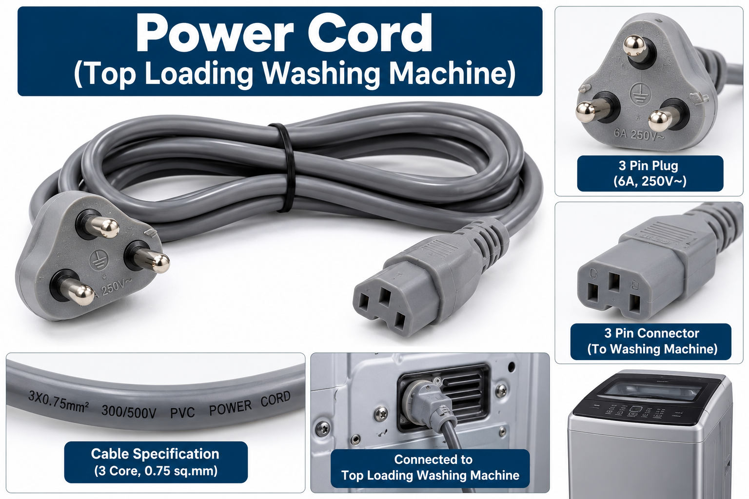 Power Cord Top Loading Washing Machine